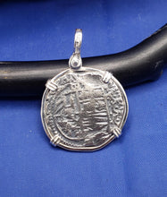 Load image into Gallery viewer, Sterling Silver Bezel With Pirate Coin Doubloon Replica Atocha Shipwreck Pendant with Shackle Bail