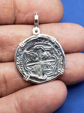 Load image into Gallery viewer, Sterling Silver Bezel With Pirate Coin Doubloon Replica Atocha Shipwreck Pendant with Shackle Bail