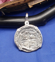 Load image into Gallery viewer, Sterling Silver Bezel With Pirate Coin Doubloon Replica Atocha Shipwreck Pendant with Shackle Bail
