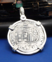 Load image into Gallery viewer, Sterling Silver Pirate Doubloon "2 Reale" Replica Atocha Shipwreck Coin Pendant with Shackle Bail