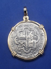 Load image into Gallery viewer, 14kt Solid Gold Bezel With a 4 Reale  Atocha Shipwreck  Treasure Pirate Coin  Reproduction Pendant
