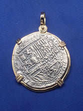 Load image into Gallery viewer, 14kt Solid Gold Bezel With a 4 Reale  Atocha Shipwreck  Treasure Pirate Coin  Reproduction Pendant