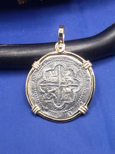 Load image into Gallery viewer, 14kt Solid Gold Bezel With a 4 Reale  Atocha Shipwreck  Treasure Pirate Coin  Reproduction Pendant