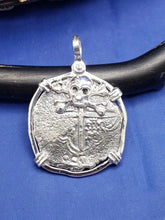 Load image into Gallery viewer, Sterling Silver Atocha Shipwreck Reproduction Coin  {4 Reale} Pirate Coin Inside Skull Bezel Pendant