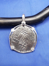 Load image into Gallery viewer, Sterling Silver Atocha Shipwreck Reproduction Coin  {4 Reale} Pirate Coin Inside Skull Bezel Pendant