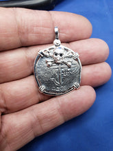 Load image into Gallery viewer, Sterling Silver Atocha Shipwreck Reproduction Coin  {4 Reale} Pirate Coin Inside Skull Bezel Pendant