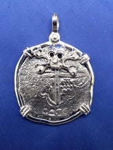 Load image into Gallery viewer, Sterling Silver Atocha Shipwreck Reproduction Coin  {4 Reale} Pirate Coin Inside Skull Bezel Pendant