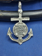 Load image into Gallery viewer, Sterling Silver Anchor With Small Reproduction Atocha Shipwreck Coin Pendant.