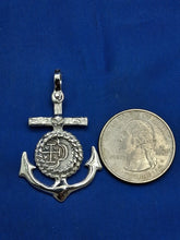 Load image into Gallery viewer, Sterling Silver Anchor With Small Reproduction Atocha Shipwreck Coin Pendant.