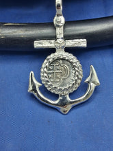 Load image into Gallery viewer, Sterling Silver Anchor With Small Reproduction Atocha Shipwreck Coin Pendant.