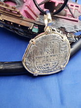 Load image into Gallery viewer, Large Piece of 8 Pirate Cob Doubloon Atocha Shipwreck Treasure Coin Replica With 14k Solid Yellow Gold Bezel and Custom Shackle Bail