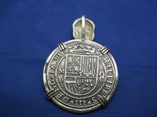 Load image into Gallery viewer, Extra Large Sterling Silver Piece of Eight Pendant with Skull Bail 1.9" x 1.5" (Copy)