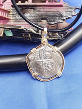 Load image into Gallery viewer, Solid 14kt Yellow Gold Hand-Bezeled "2 Reale" Shipwreck Reproduction Coin Pendant with Faded Markings