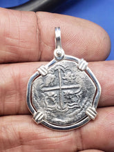 Load image into Gallery viewer, Sterling Silver Hand Bezeled "2 Reale" Atocha Shipwreck Pirate Coin Reproduction Coin Pendant