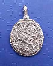 Load image into Gallery viewer, Sterling Silver Shark Jaw Bezel with Silver Atocha Shipwreck Pirate Coin Replica Pendant with Movable Shackle Bail Nautical Pendant