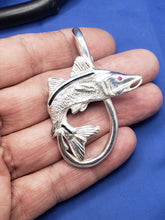 Load image into Gallery viewer, Extra Large Sterling Silver  Men's Snook & Fish Hook Nautical Pendant