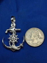 Load image into Gallery viewer, Sterling Silver Unique Anchor With Maritime Wheel and Rope Pendant