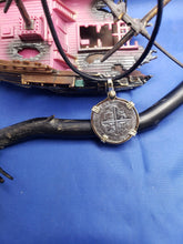 Load image into Gallery viewer, Solid 14kt Yellow Gold Bezel With Pirate Coin Doubloon "2 Reale" Replica Atocha Shipwreck Pendant with Shackle Bail