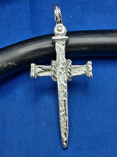 Load image into Gallery viewer, Sterling Silver Unique Artisan Handcrafted Nail with Rope Cross Pendant