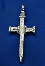 Load image into Gallery viewer, Sterling Silver Unique Artisan Handcrafted Nail with Rope Cross Pendant