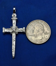 Load image into Gallery viewer, Sterling Silver Unique Artisan Handcrafted Nail with Rope Cross Pendant
