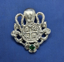 Load image into Gallery viewer, Sterling Silver Octopus Holding Replica Atocha Pirate Coin With Simulated Emerald Pendant