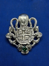 Load image into Gallery viewer, Sterling Silver Octopus Holding Replica Atocha Pirate Coin With Simulated Emerald Pendant