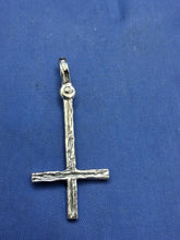 Load image into Gallery viewer, Sterling Silver Cross of Saint Peter Unique Artisan Handcrafted wood Design Cross Pendant