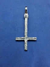 Load image into Gallery viewer, Sterling Silver Cross of Saint Peter Unique Artisan Handcrafted wood Design Cross Pendant