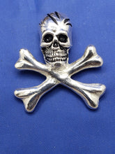 Load image into Gallery viewer, Sterling Silver Large Pirate Skull and Bones Pendant with Hidden Bail  Necklace 1.5" x 1.3" (Comes with Free Leather Cord)