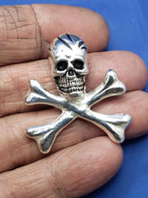 Load image into Gallery viewer, Sterling Silver Large Pirate Skull and Bones Pendant with Hidden Bail  Necklace 1.5" x 1.3" (Comes with Free Leather Cord)