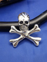 Load image into Gallery viewer, Sterling Silver Large Pirate Skull and Bones Pendant with Hidden Bail  Necklace 1.5" x 1.3" (Comes with Free Leather Cord)