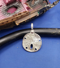 Load image into Gallery viewer, Sterling Silver Large Sand Dollar Pendant Nautical Jewelry ( Free Leather Cord)