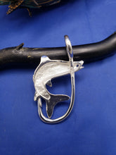 Load image into Gallery viewer, Large Unique Sterling Silver Curved Snook with Ruby Eye and Fish Hook Pendant