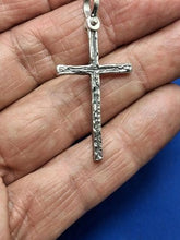 Load image into Gallery viewer, Sterling Silver Unique Artisan Handcrafted wood Design Cross Pendant