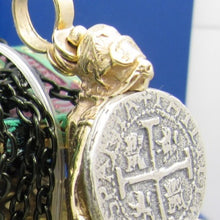 Load image into Gallery viewer, 14K Solid Gold Large Diver Pendant with 2 Reale Replica Shipwreck Coin