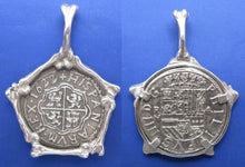 Load image into Gallery viewer, '2 Reale' Pirate Replica Sterling Silver Pendant Skeleton Bones Bezel