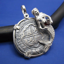 Load image into Gallery viewer, '4 Reale' Salvaged Pirate Treasure Coin Replica with Gemstone Mermaid