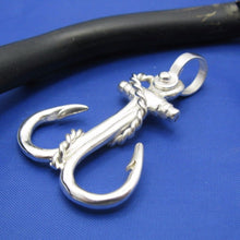 Load image into Gallery viewer, Large Sterling Silver Nautical Double Fish Hook Shaped Anchor Pendant