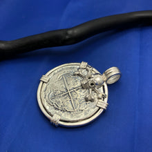 Load image into Gallery viewer, Extra Large Sterling Silver Piece of Eight With Skull Bezel and Barrel Bail