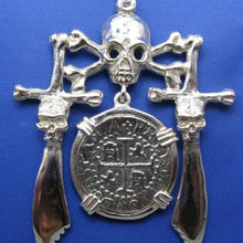 Load image into Gallery viewer, '1 Reale' Pirate Treasure Coin with Skull and Swords Pendant
