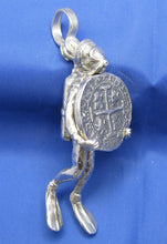 Load image into Gallery viewer, Very Large Unique 3-D Sterling Silver Mens Diver Pendant Holding Shipwreck Coin Attention Grabber 2.5 x 1 inches Nautical Handcrafted Design