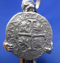 Load image into Gallery viewer, Very Large Unique 3-D Sterling Silver Mens Diver Pendant Holding Shipwreck Coin Attention Grabber 2.5 x 1 inches Nautical Handcrafted Design