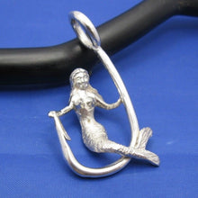 Load image into Gallery viewer, Sterling Silver Mermaid Sitting and Holding Fishermen's Fish Hook