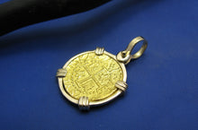 Load image into Gallery viewer, 24k Gold 2 Escudo Sized Reproduction in 14k Gold Bezel