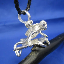 Load image into Gallery viewer, Crazy Unique Large Custom Sterling Silver Men's Nautical Diver Riding Manta Ray Pendant