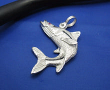 Load image into Gallery viewer, Sterling Silver Curved Snook Pendant with Genuine Ruby Gemstone Eye and Shackle Bail