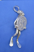 Load image into Gallery viewer, Very Large Unique 3-D Sterling Silver Mens Diver Pendant Holding Shipwreck Coin Attention Grabber 2.5 x 1 inches Nautical Handcrafted Design