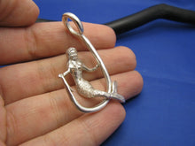 Load image into Gallery viewer, Sterling Silver Mermaid Sitting and Holding Fishermen's Fish Hook