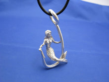 Load image into Gallery viewer, Sterling Silver Mermaid Sitting and Holding Fishermen's Fish Hook